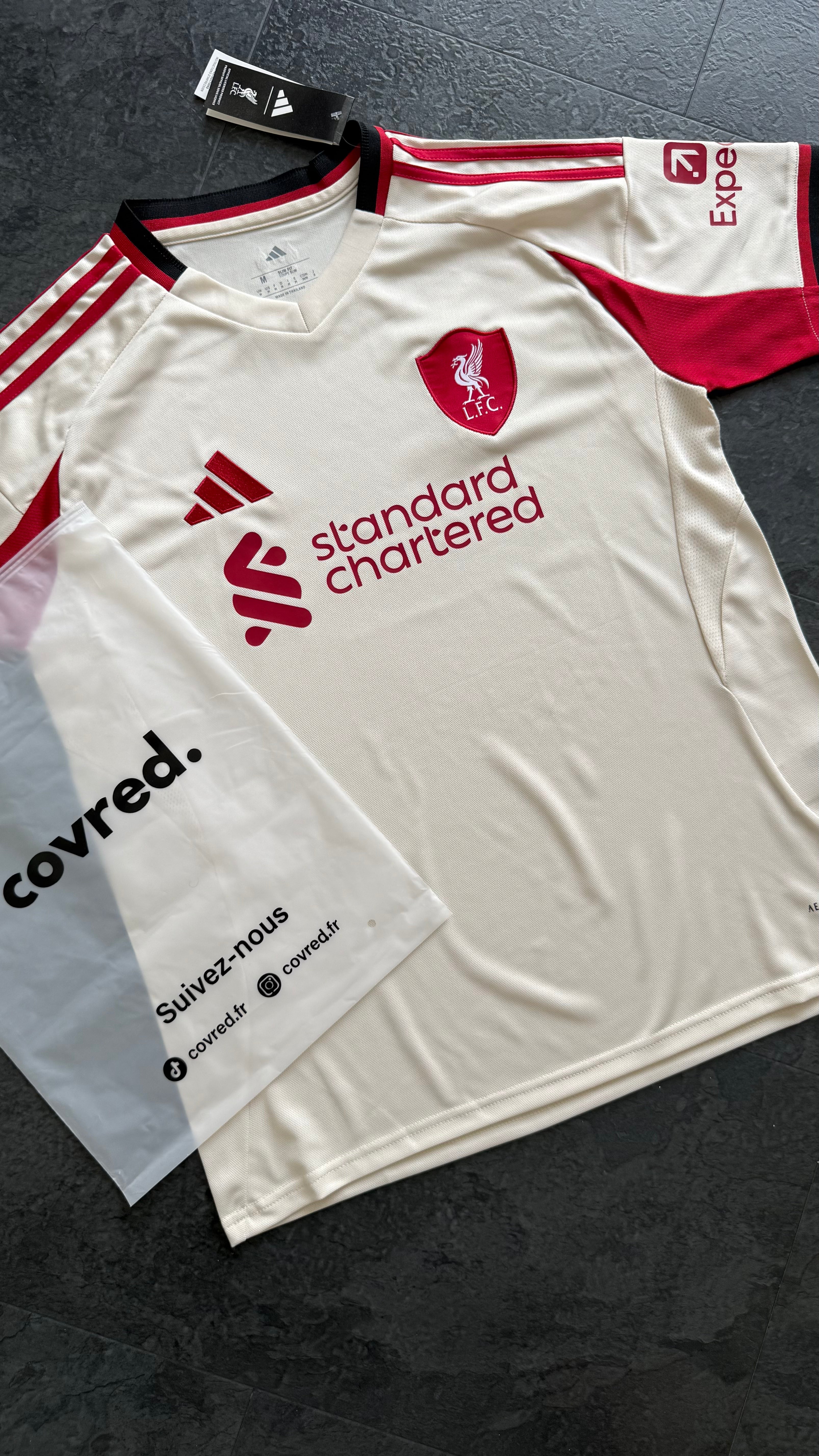 Liverpool FC – Maillot Extérieur 25/26 – Blanc, Bordeaux